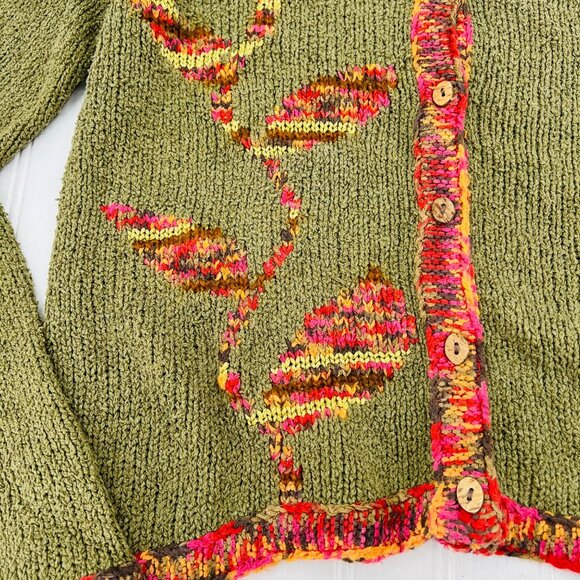 Northern Isles Womens Green Cardigan With Multicolor Floral Design & Button Fron - Picture 2 of 7